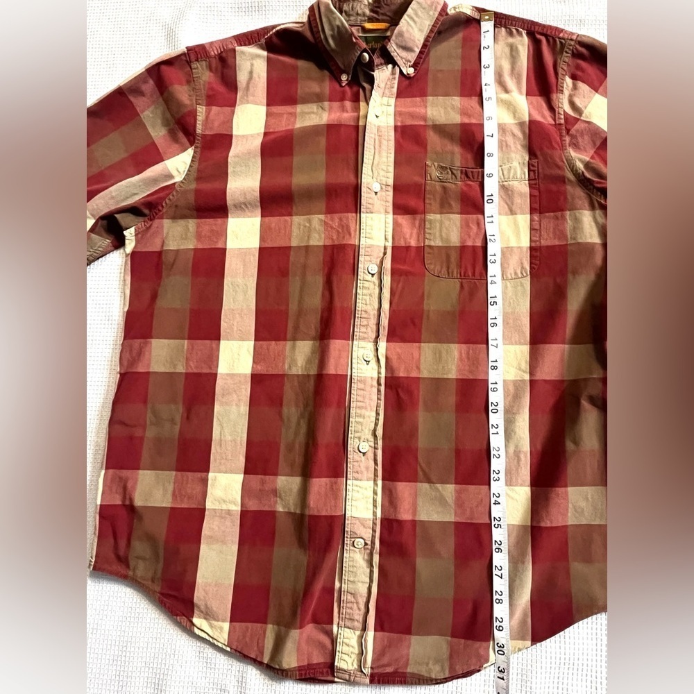 Timberland Men's Red and Tan Plaid Collared Shirt Size XL - Picture 6 of 13